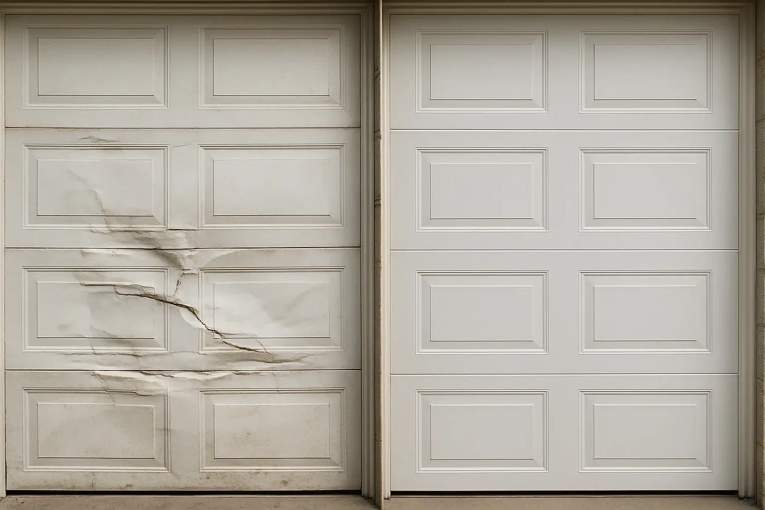 Garage door specialist replacing a single damaged overhead door panel in San Marcos Texas