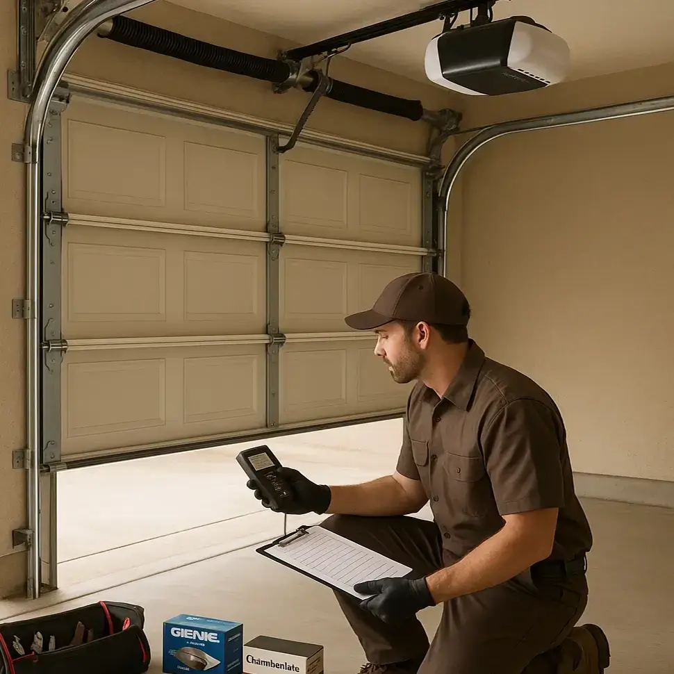 Technician completing overhead garage door repair in Georgetown TX within two hours