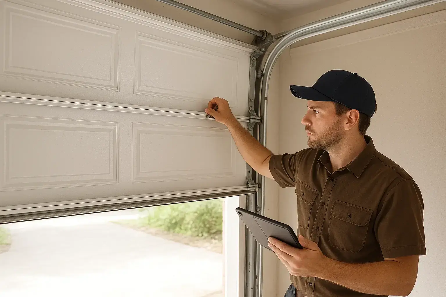 Technician installing a new insulated garage door in Cedar Park TX, ensuring proper alignment, balance, and lasting security.